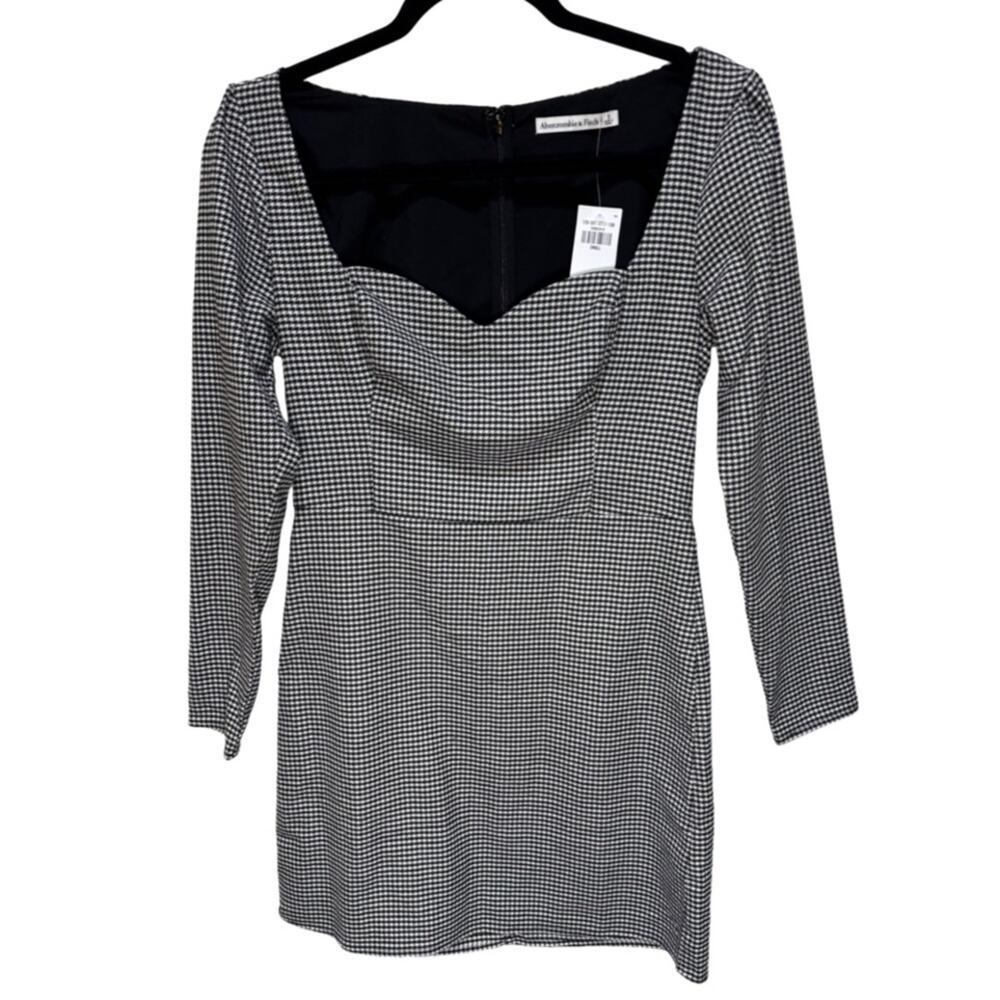 Abercrombie & Fitch Women's Long Sleeve Black /White Gingham Plaid Dress S NWT